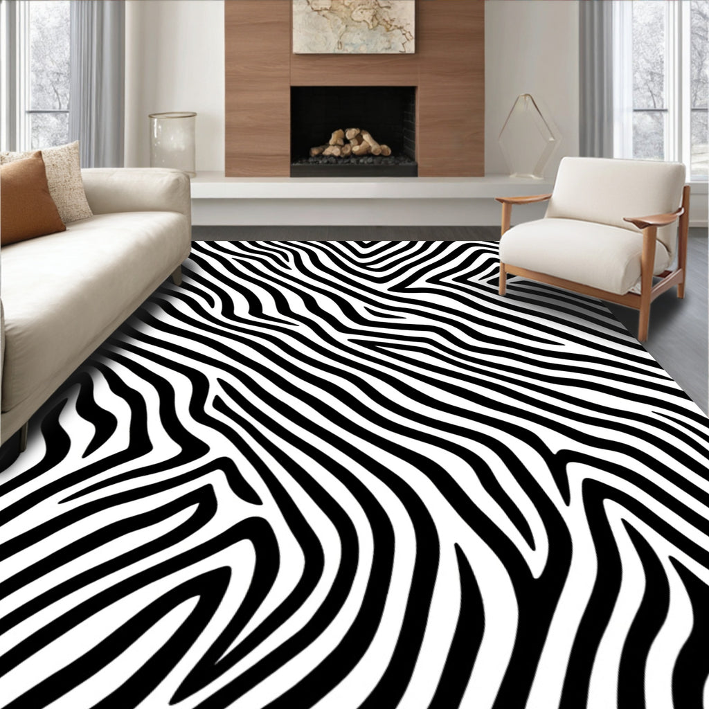 Bold Black White Animal Stripes Rug