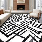 Dynamic Black White Geometric Maze Rug
