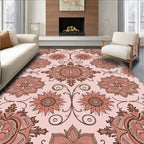 Terra Cotta Floral Medallion Scrolls Rug