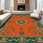 Ornate Teal Geometric Floral Medallion Rug