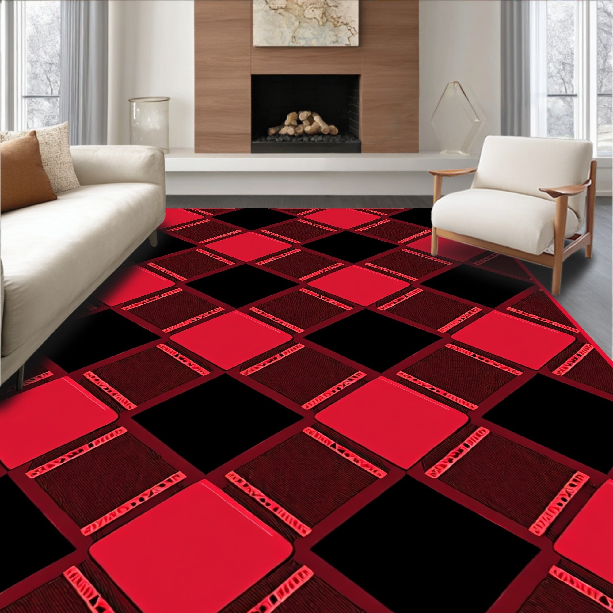 Bold Red Diamond Plaid Rug