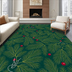 Deep Green Evergreen Berry Branch Rug