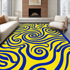 Bold Cobalt Swirls Yellow Rug