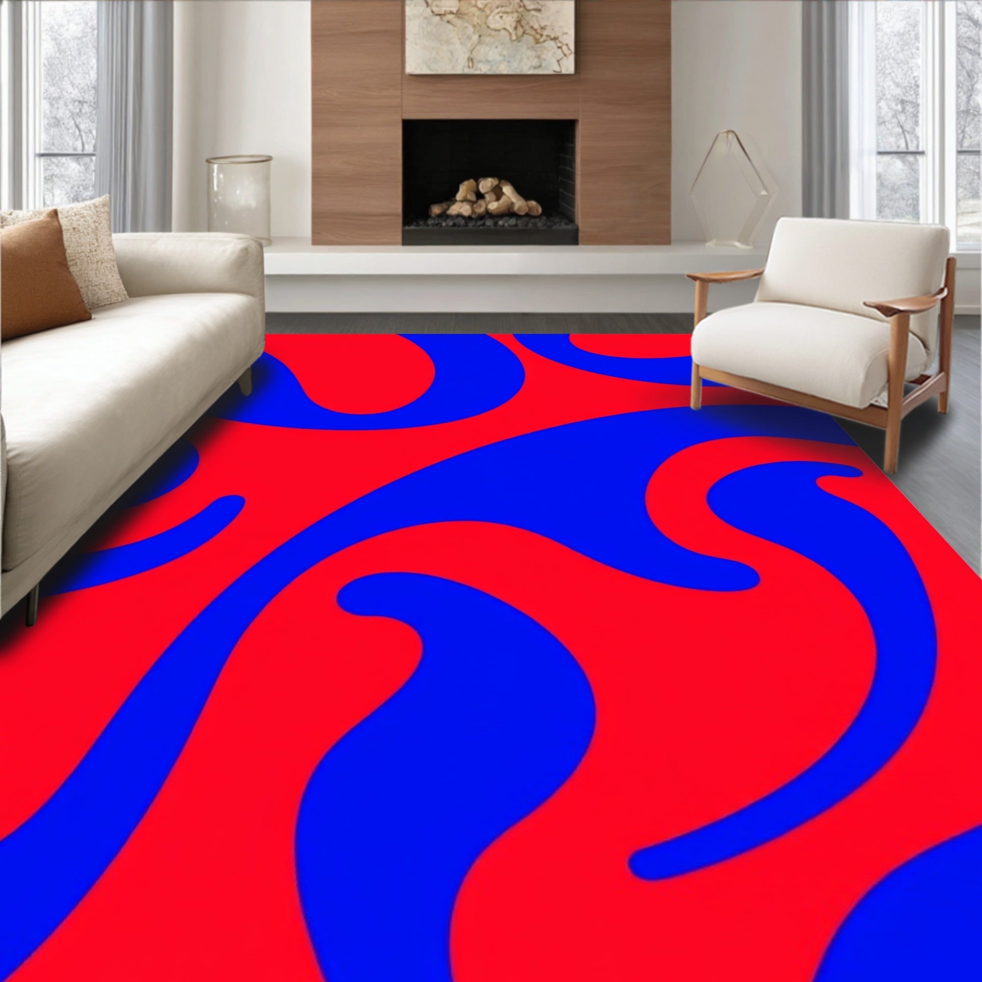 Red Blue Swirl Abstract Rug