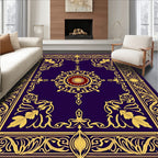 Deep Indigo Gold Floral Medallion Border Rug