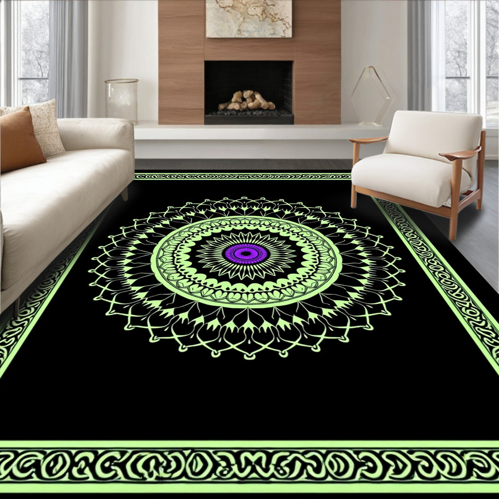 Luminous Purple Mandala Border Rug