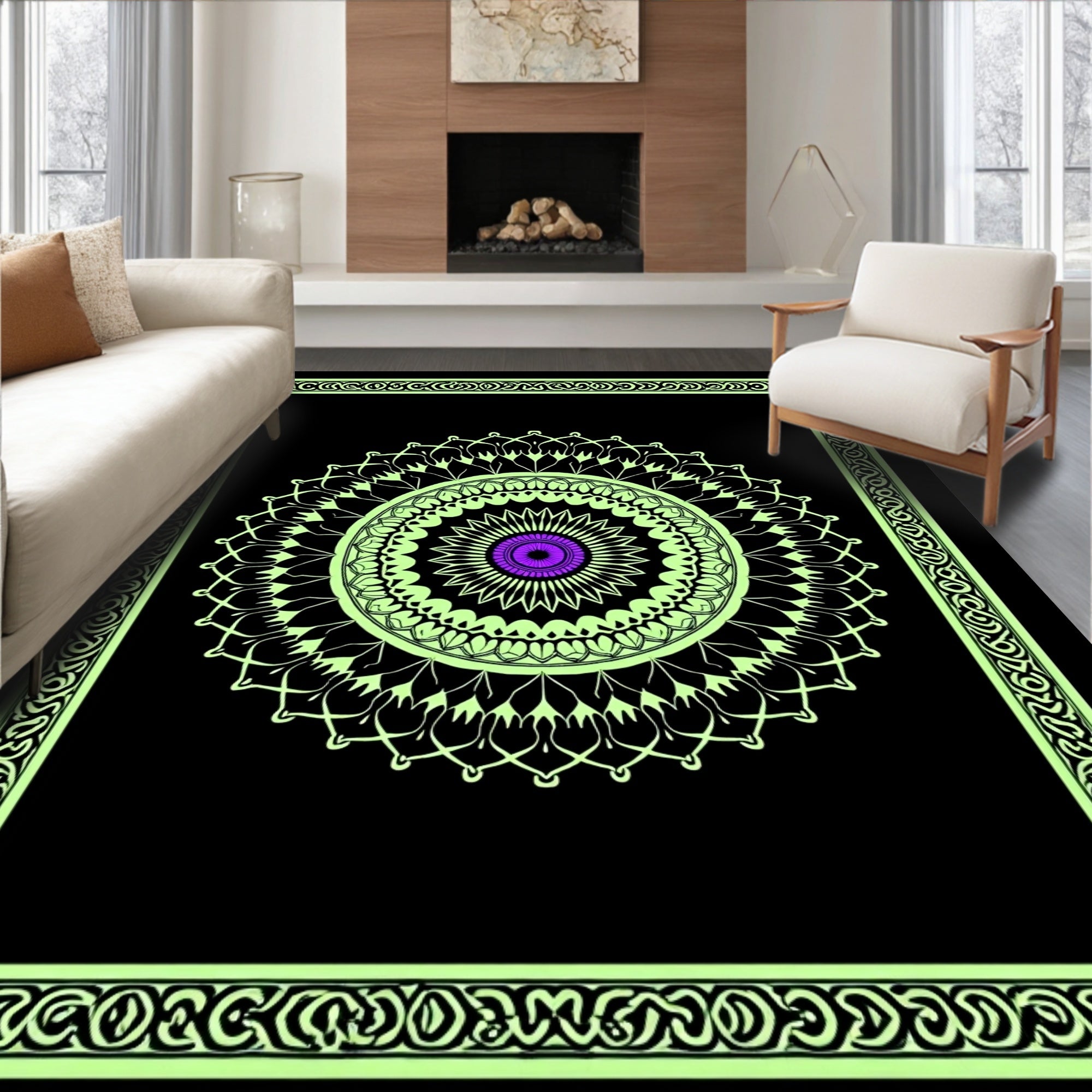 Luminous Purple Mandala Border Rug