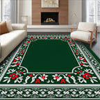 Ornate Crimson and White Floral Border Rug
