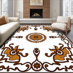 Brown Golden Floral Medallion Frame Rug