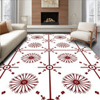Crimson Radial Flower Grid Rug