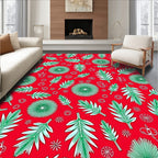Vibrant Red Green Leafy Botanical Rug