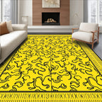 Bright Yellow Abstract Swirls Bordered Rug