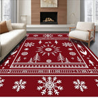 Deep Red Winter Forest Snowflake Rug
