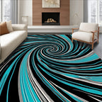 Abstract Turquoise Black Swirl Rug