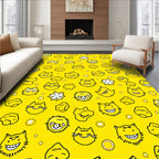 Whimsical Yellow Cat Faces Asteroids Rug