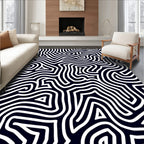 Abstract Navy White Maze Lines Rug