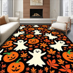 Spooky Ghost Pumpkin Autumn Leaves Rug