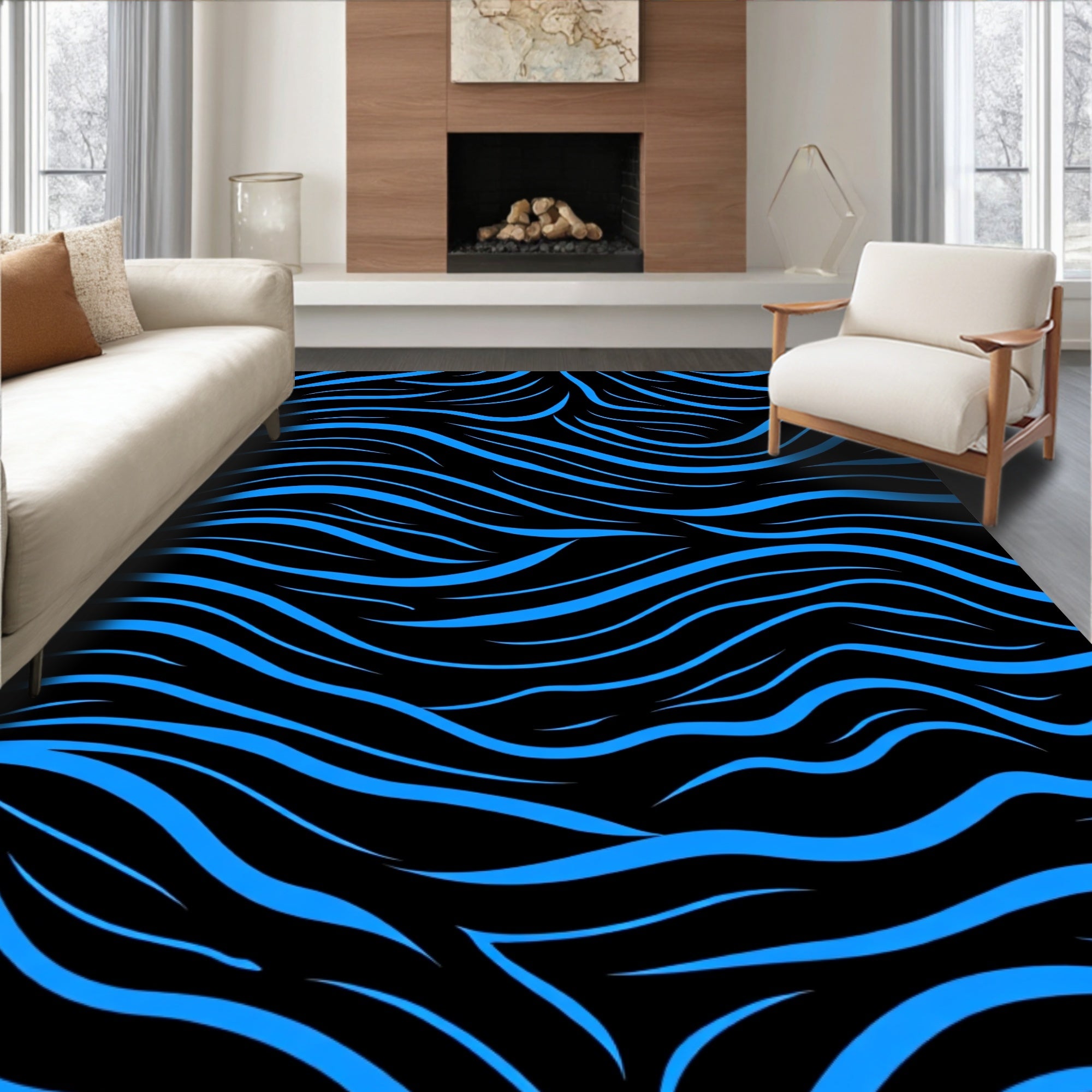 Bold Blue Wavy Lines Rug