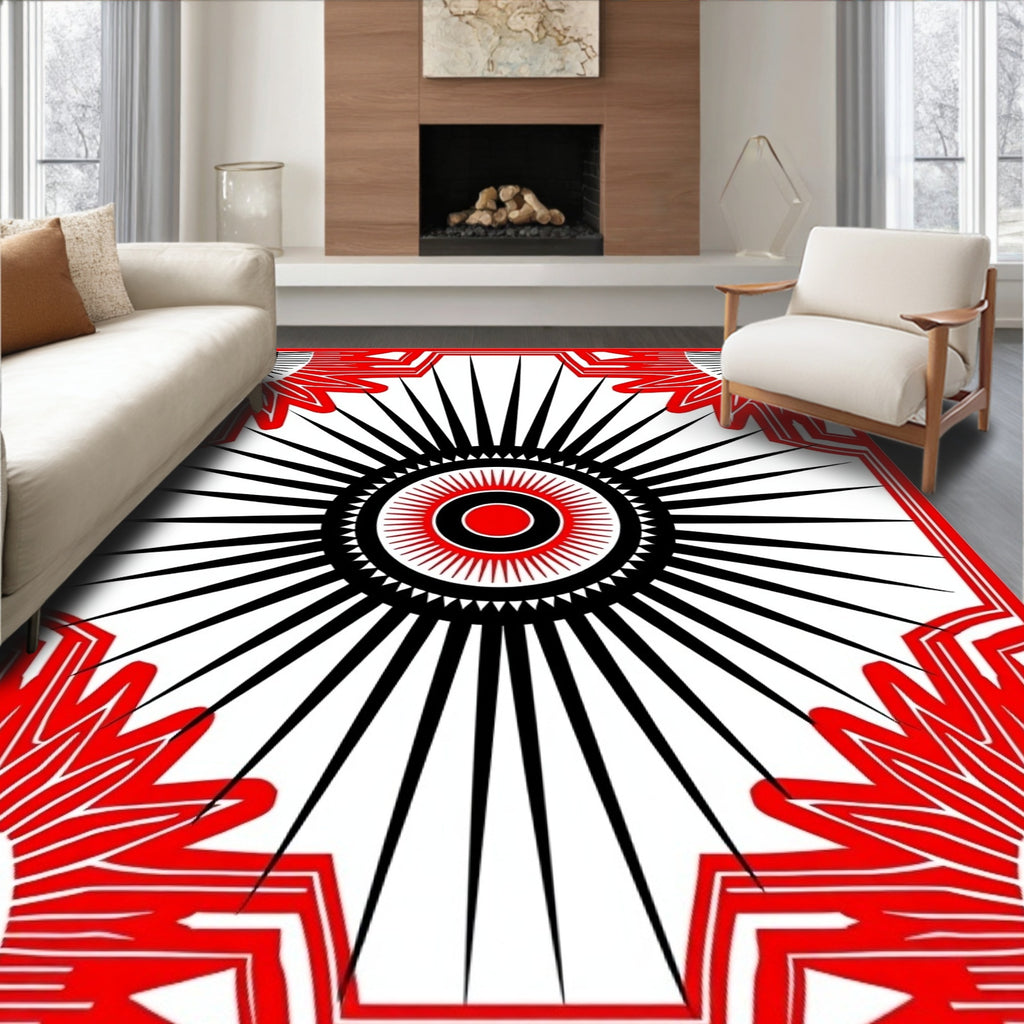 Bold Sunburst Radiance Red Black Rug