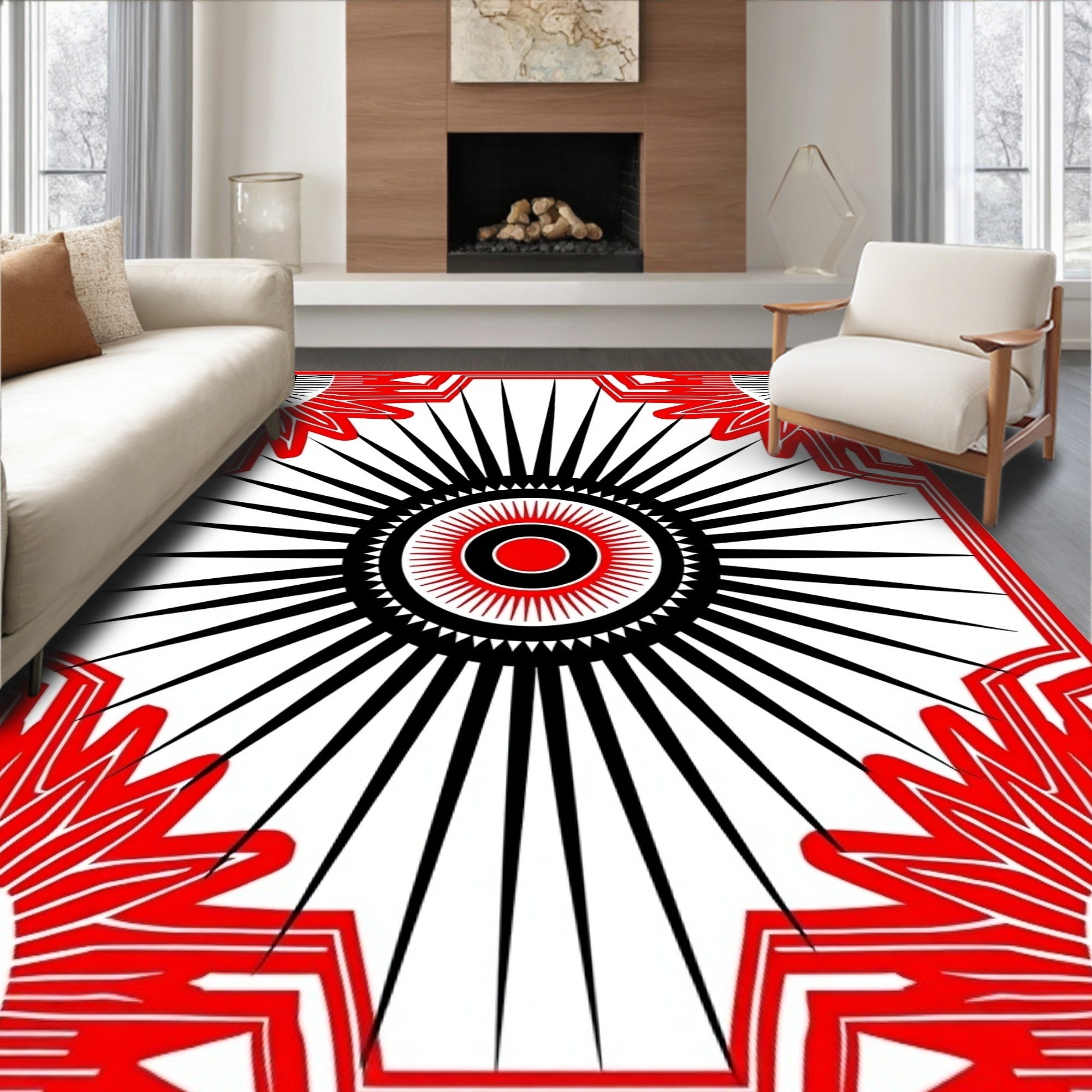 Bold Sunburst Radiance Red Black Rug