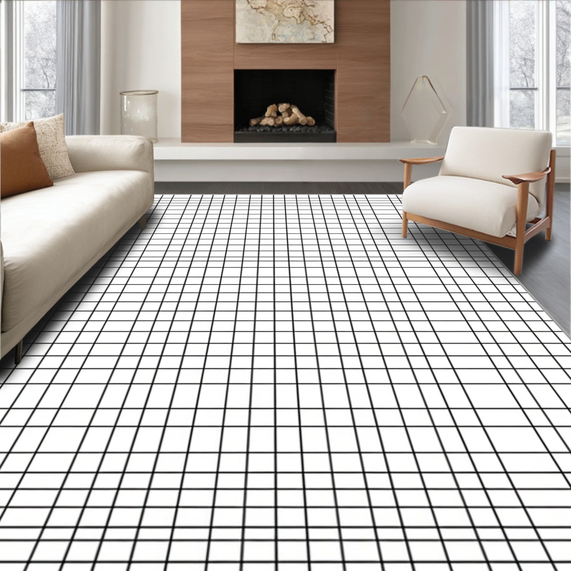 Classic Black White Grid Rug