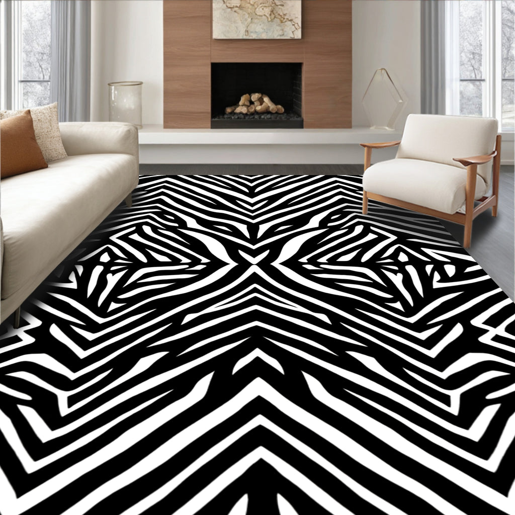 Monochromatic Black White Zebra Stripes Rug