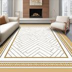 Geometric Golden Labyrinth Border Rug