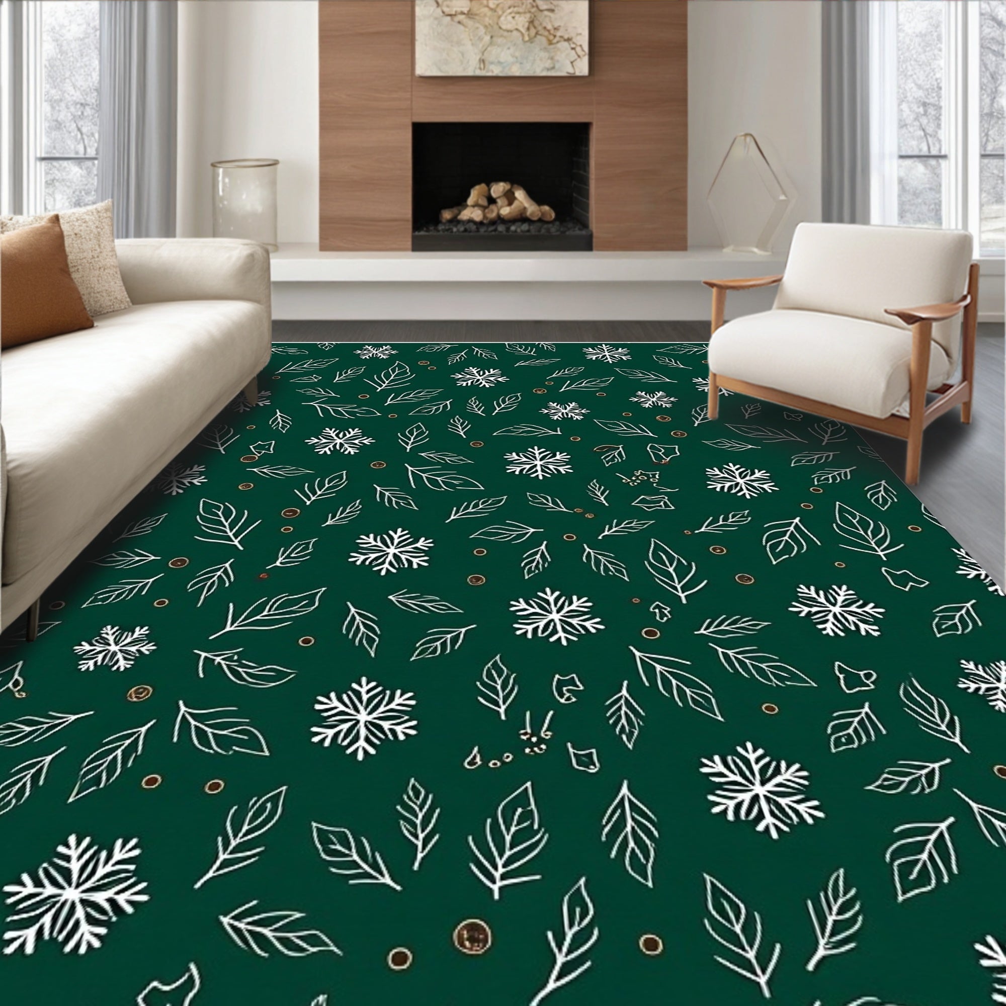Green Snowflake Leaf Scatter Rug