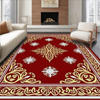 Crimson Gold Floral Medallion Border Rug
