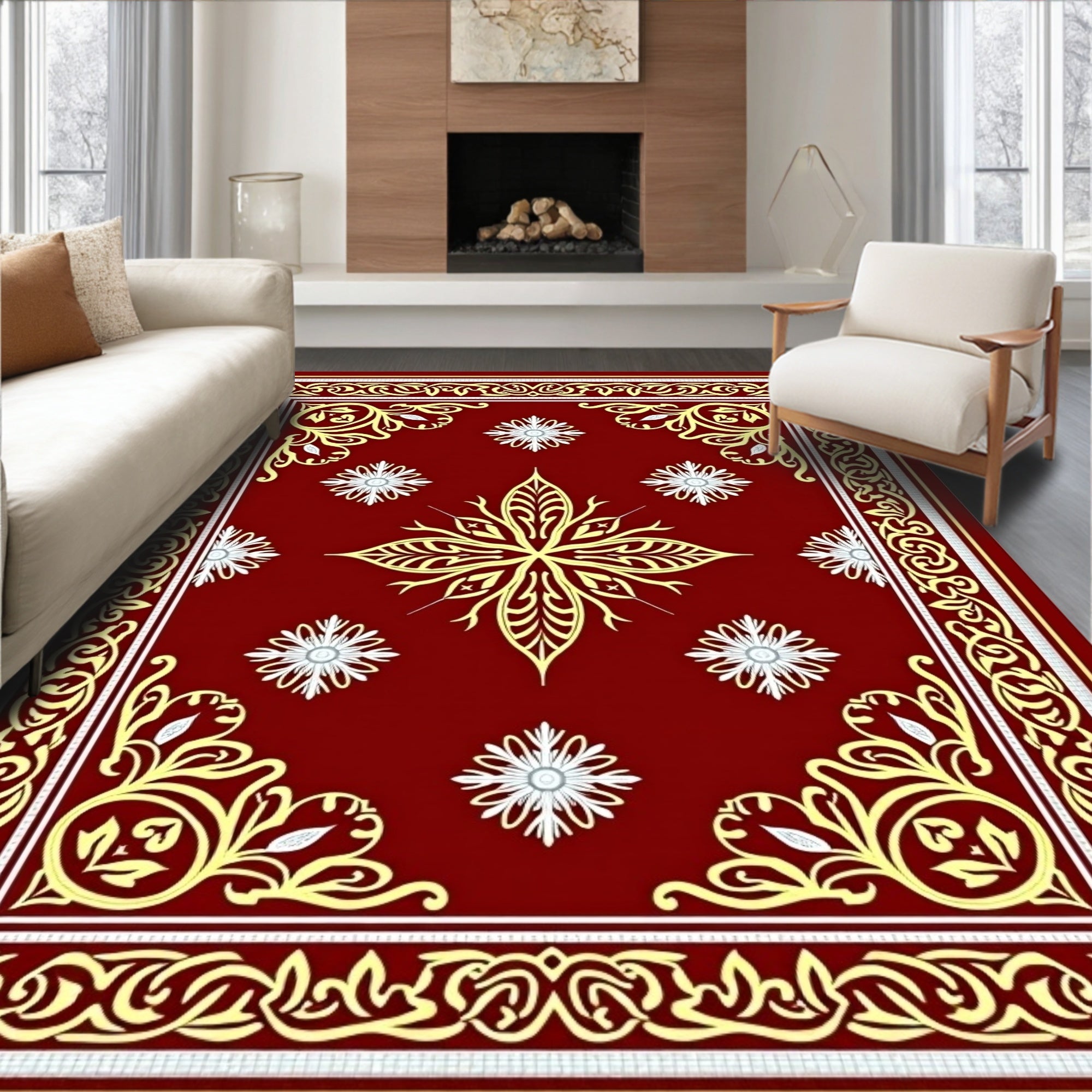 Crimson Gold Floral Medallion Border Rug