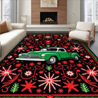 Vintage Green Truck Snowflakes Border Rug