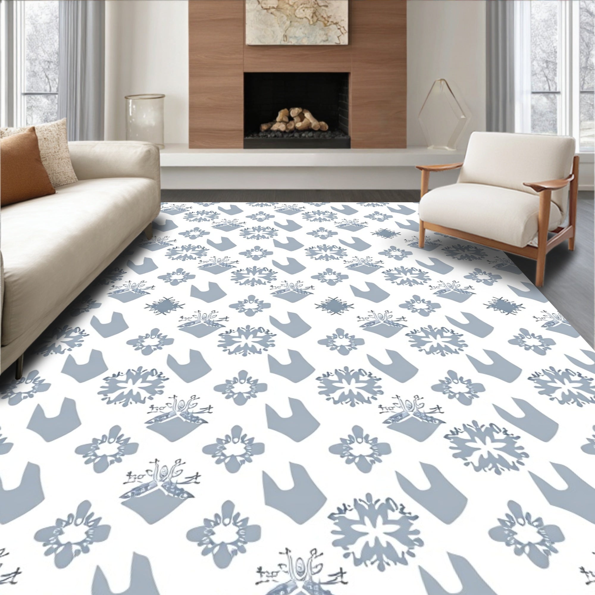 Light Blue Snowflake Diamond Medallion Rug