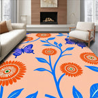 Orange Floral Blue Butterfly Garden Rug