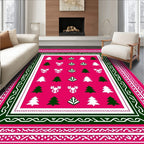 Hot Pink Forest Animal Christmas Trees Rug