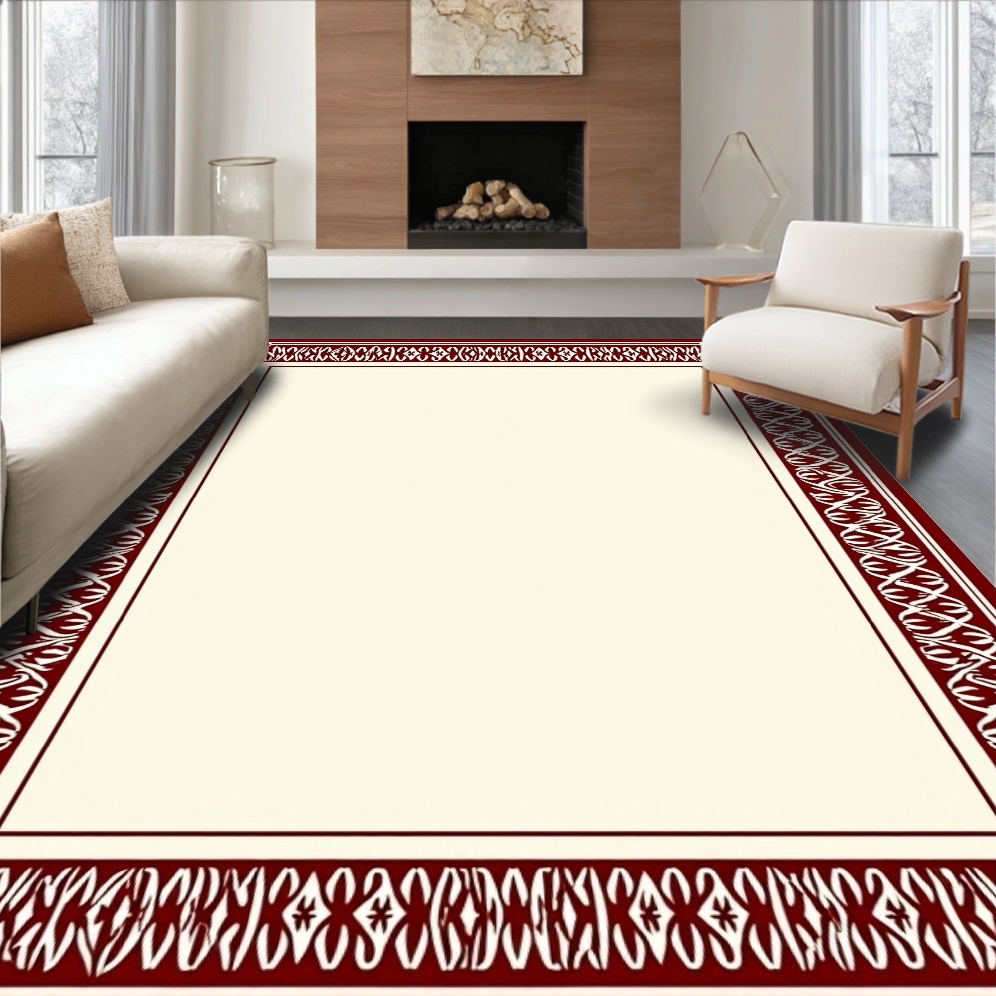 Deep Red Ornate Border Rug