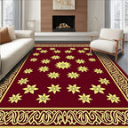 Maroon Golden Floral Medallion Borders Rug