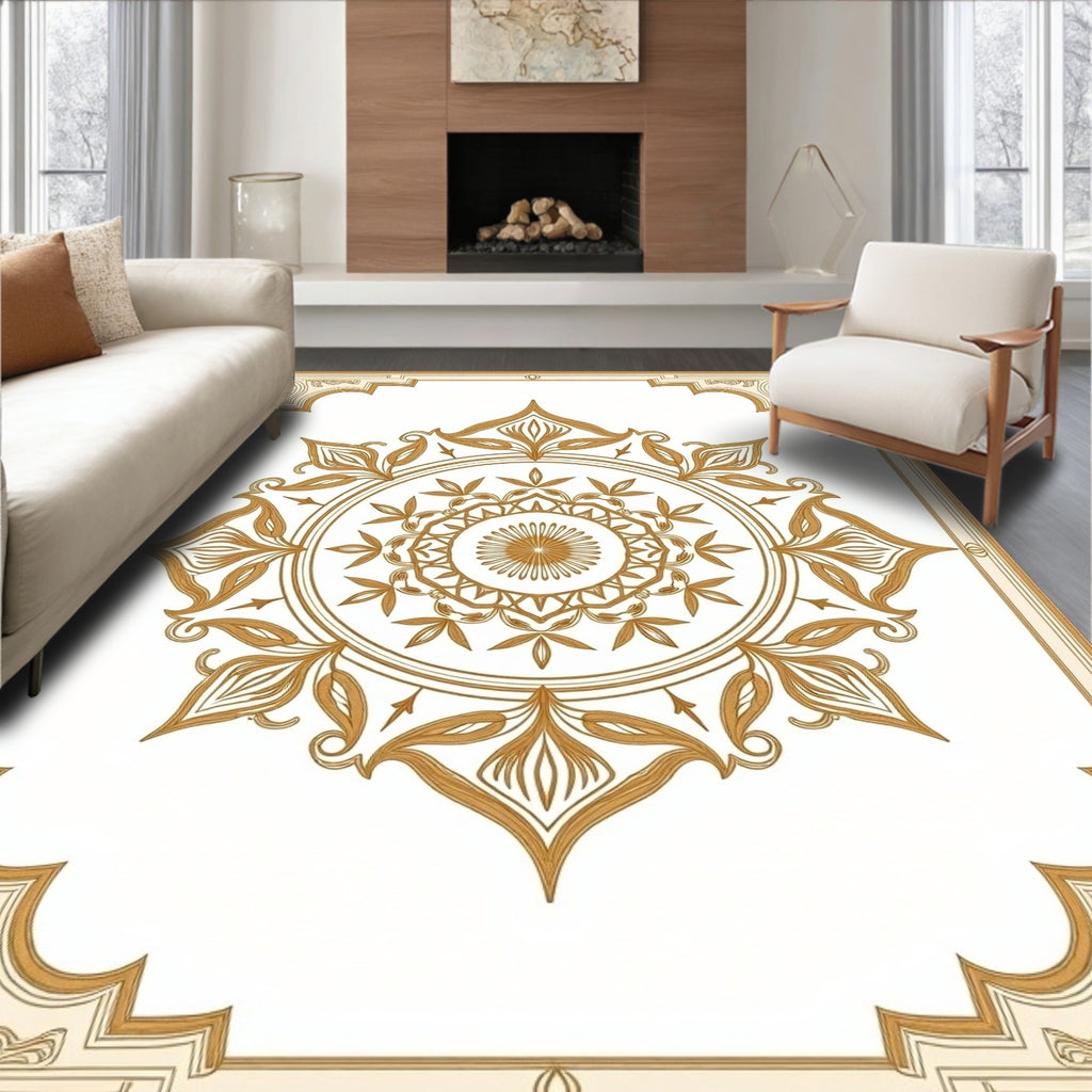 Golden Floral Sunburst Medallion Rug