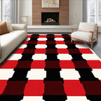 Bold Red Black Plaid Checks Rug