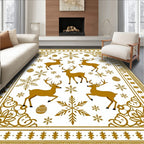 Golden Reindeer Snowflakes Festive Border Rug