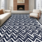 Navy White Herringbone Geometric Rug