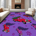 Vilage Trucks Christmas Trees Purple Rug