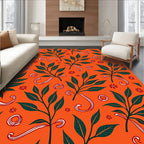Vibrant Orange Green Leaf Swirl Rug