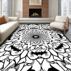 Black White Ornate Floral MandalaRug Rug