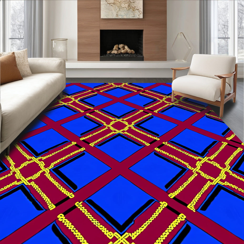 Crimson Cobalt Chain Lattice Rug