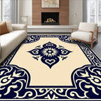 Deep Blue Floral Medallion Frame Rug