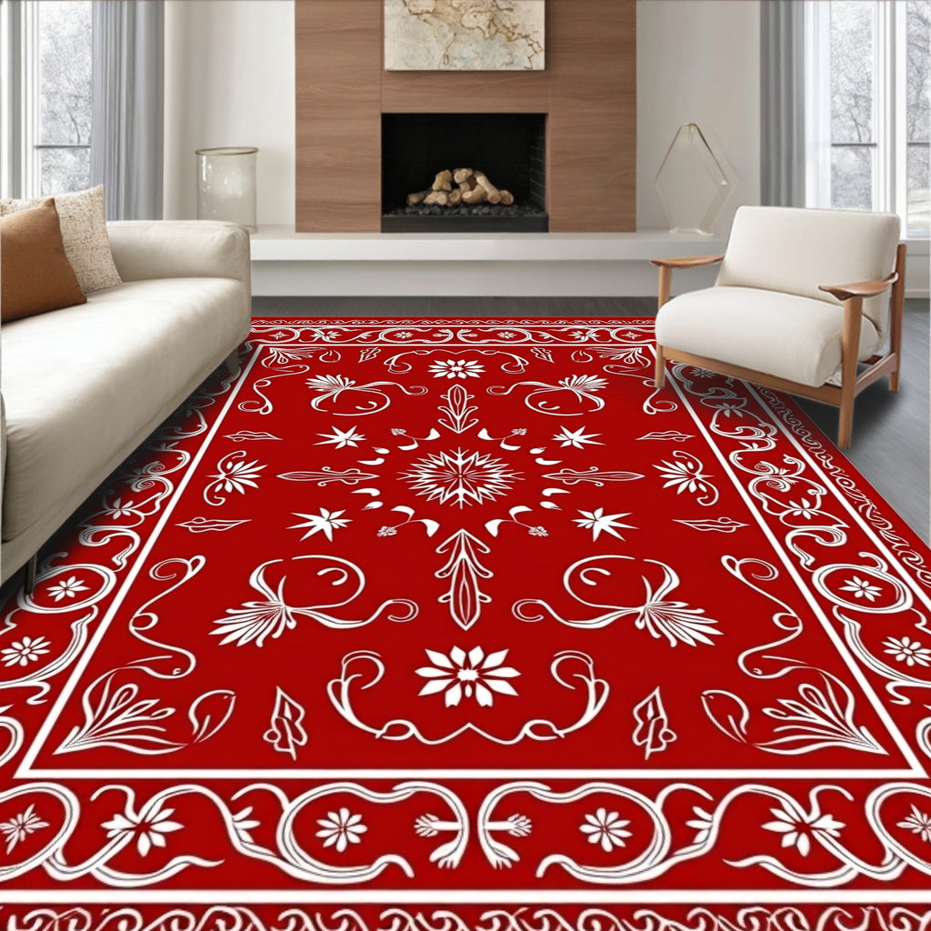 Classic Red Floral Swirl Medallion Rug