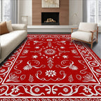 Classic Red Floral Swirl Medallion Rug