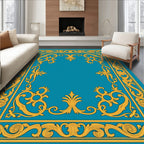 Gold Ornate Border Teal Rug