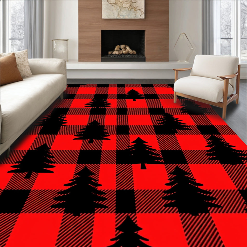 Buffalo Plaid Evergreen Trees Rug