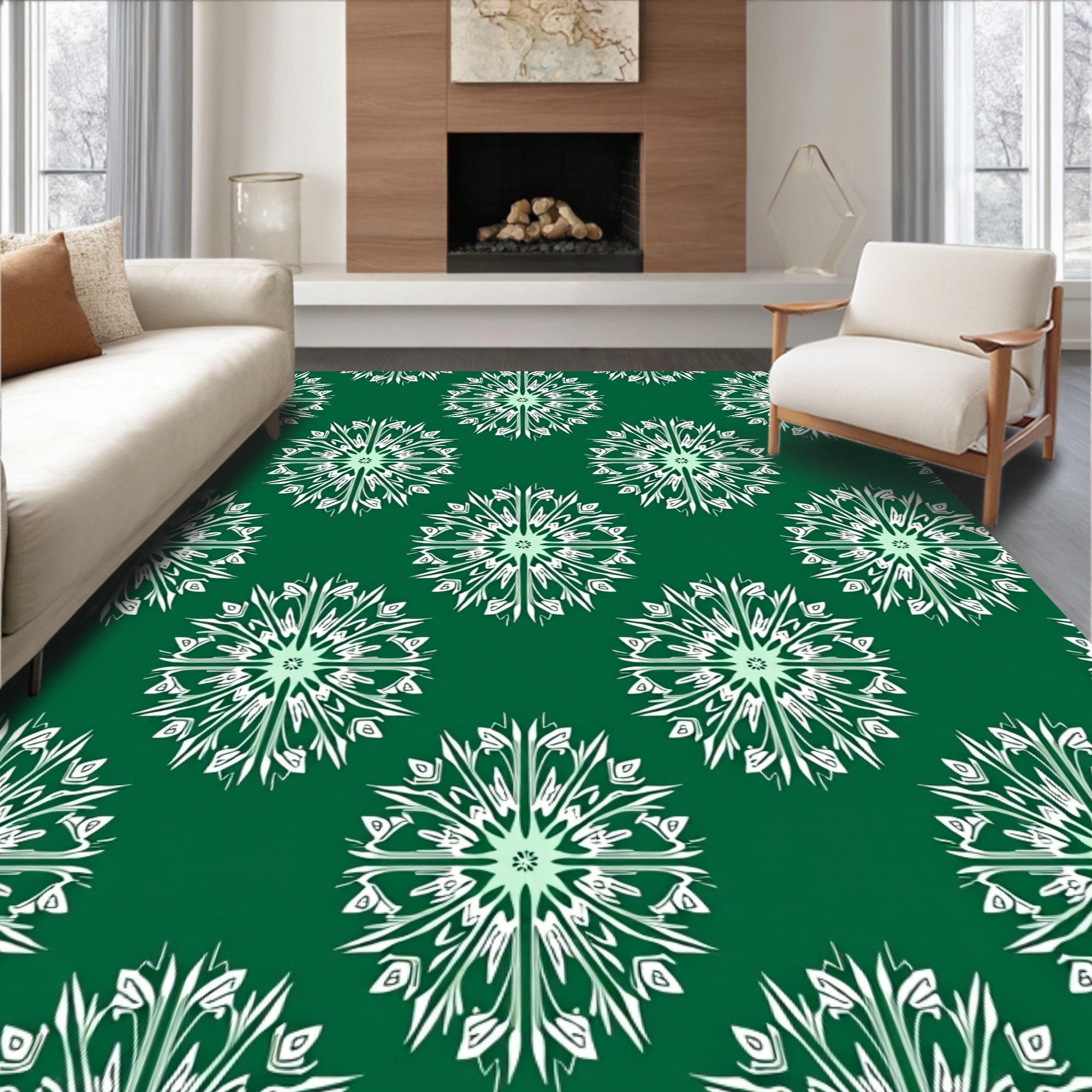 Emerald Starburst Mandala Rug